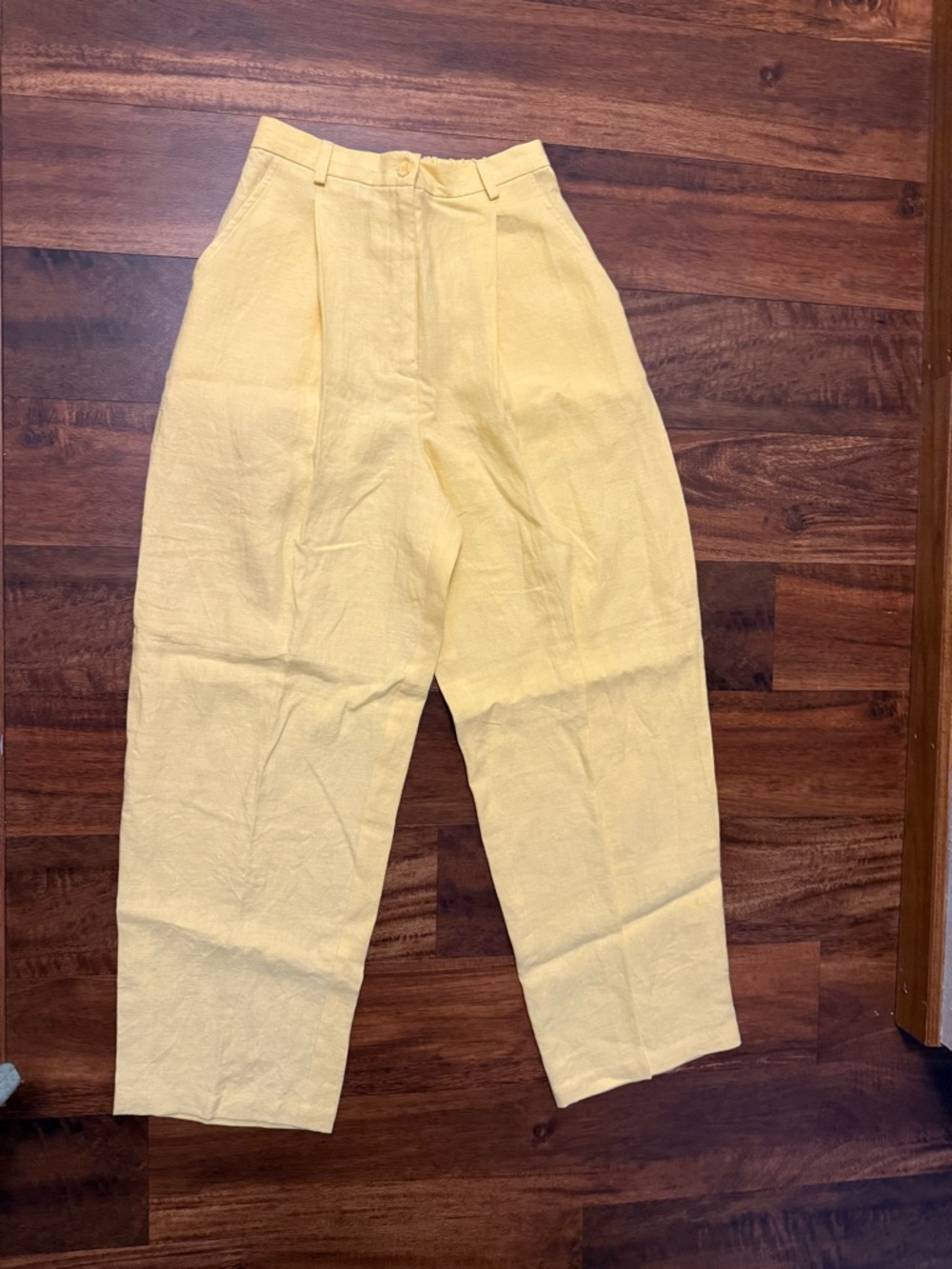 Eileen Fisher Sunny Yellow Elastic-Waist Linen Pants made in USA